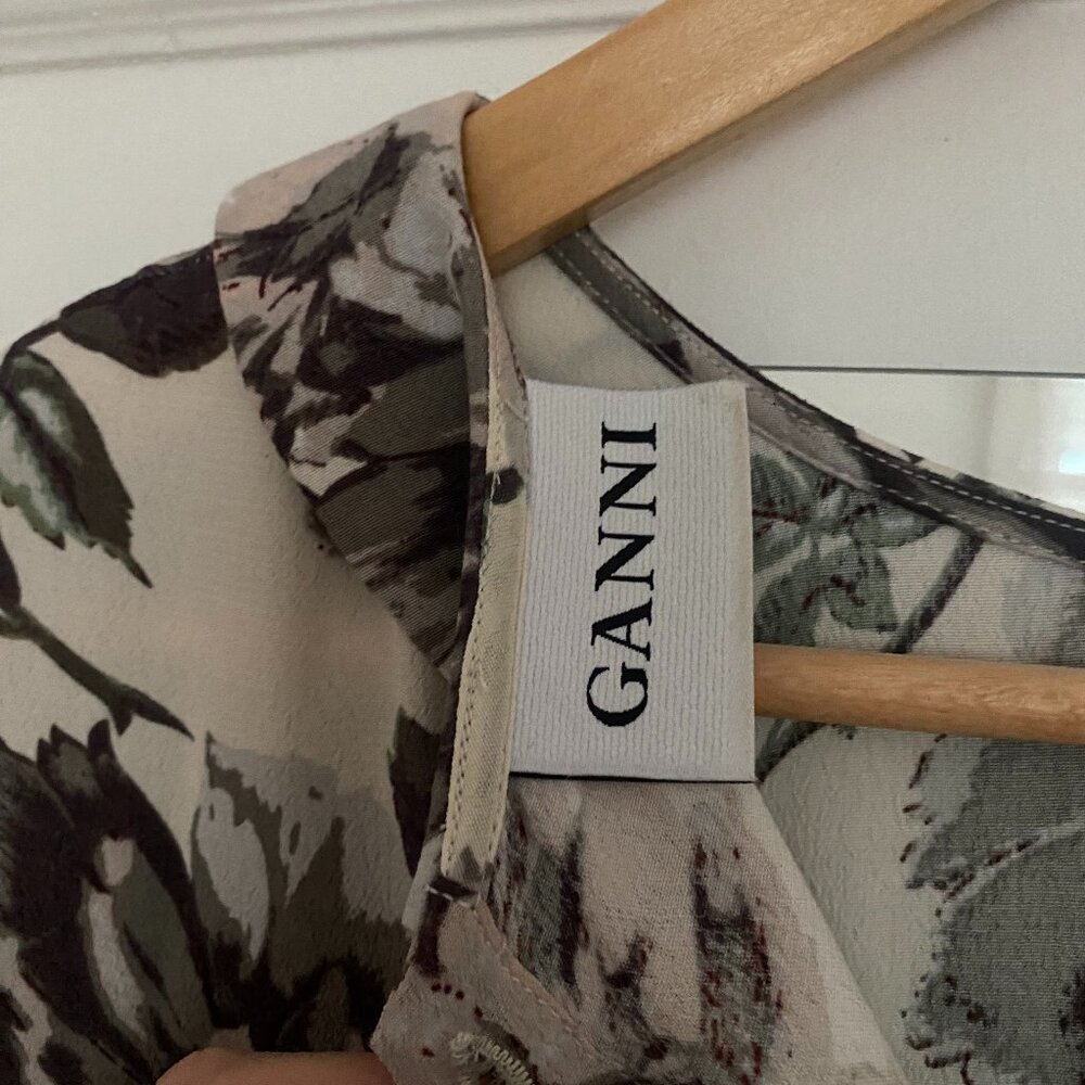Ganni silk floral collared dress